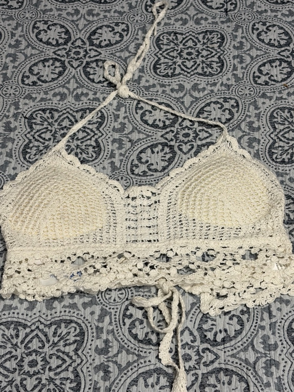 Boho Handmade Crochet Bralette Top - Cream Small NWT